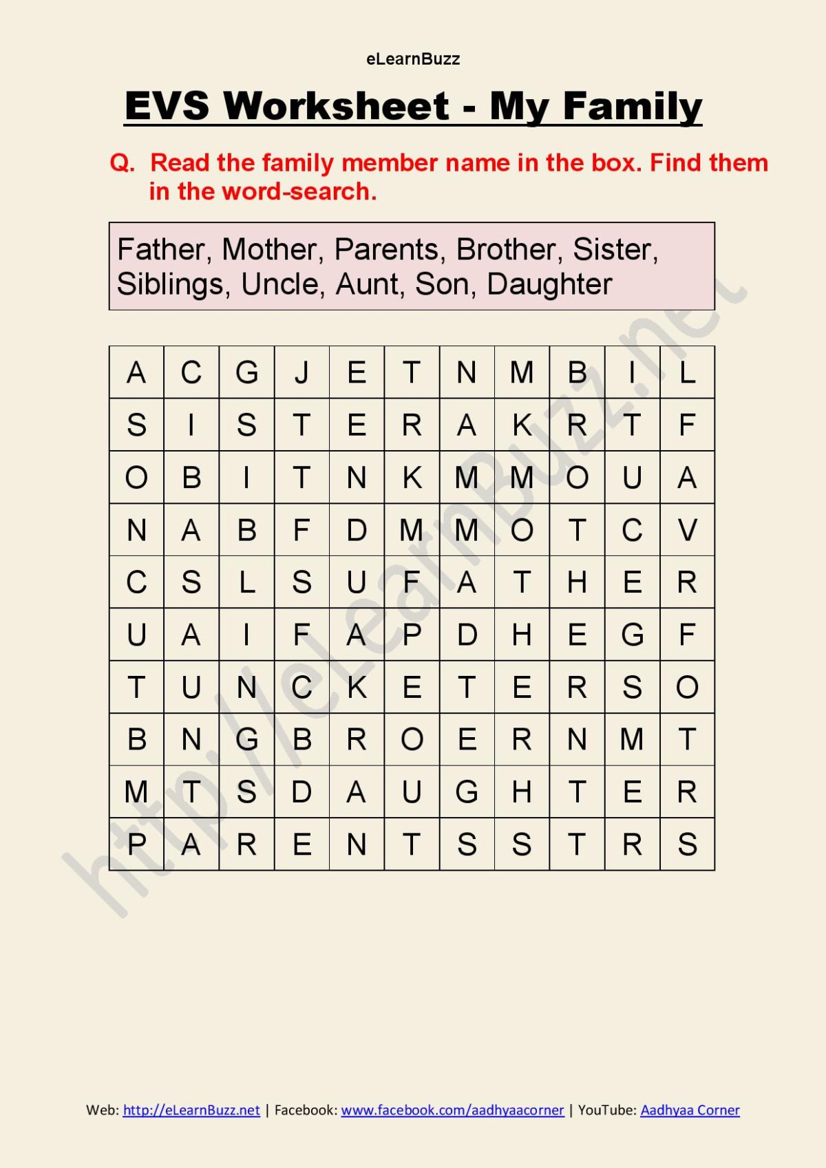 My Family Worksheet For EVS ELearnBuzz