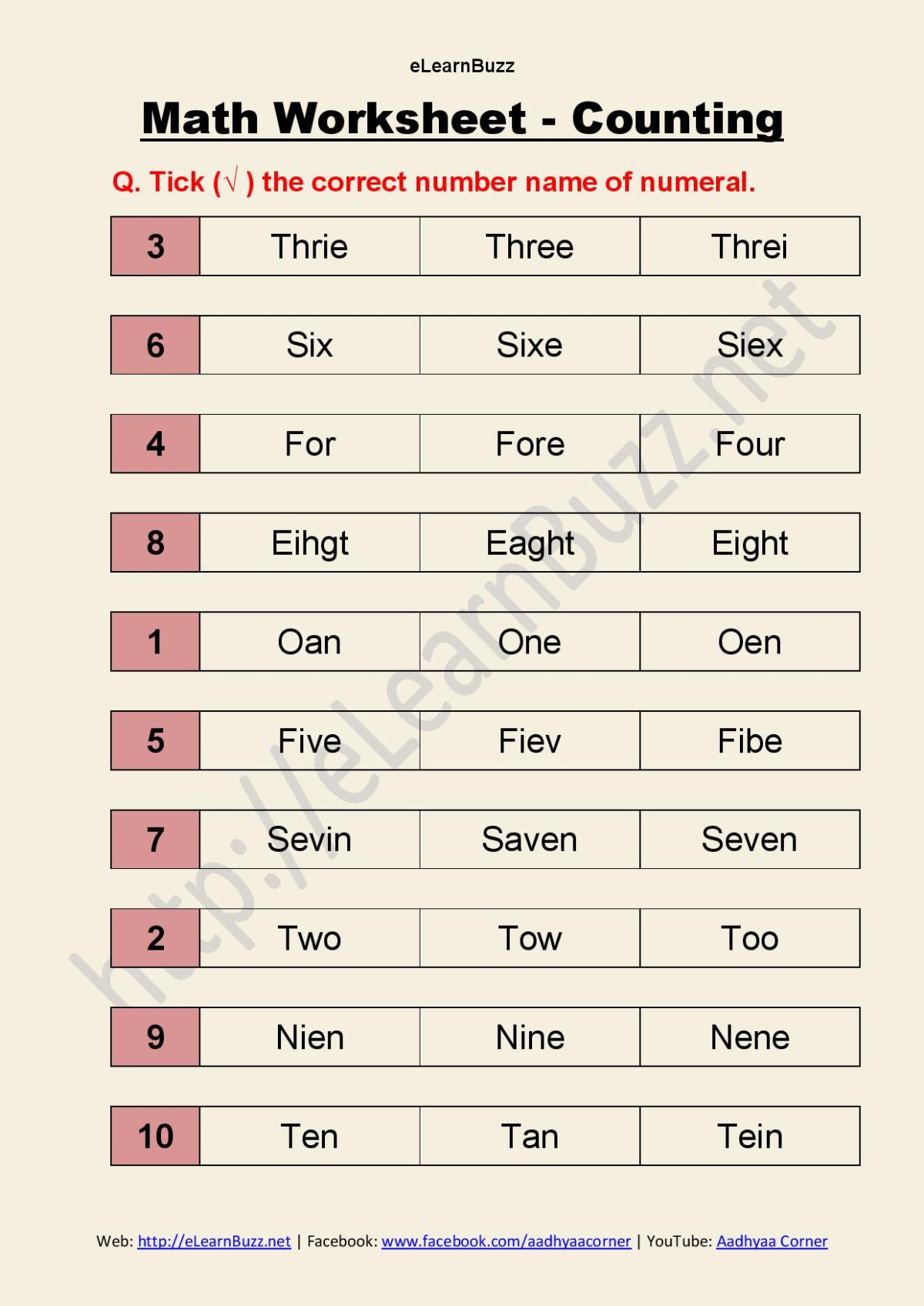 Counting Worksheet for Class 1 and UKG Math eLearnBuzz