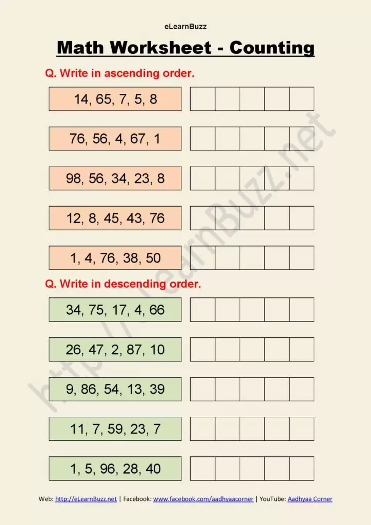 Worksheet on Ascending and Descending Order