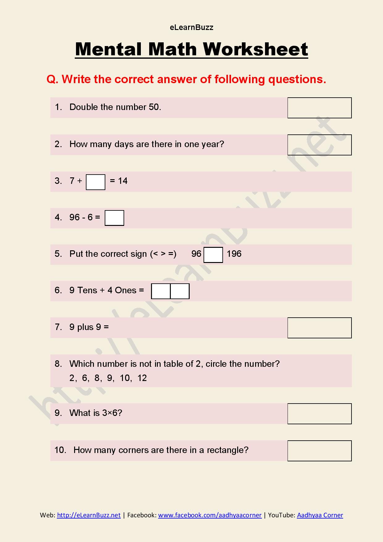 Grade 3 Mental Math Worksheets Free Worksheets Printables Worksheets 