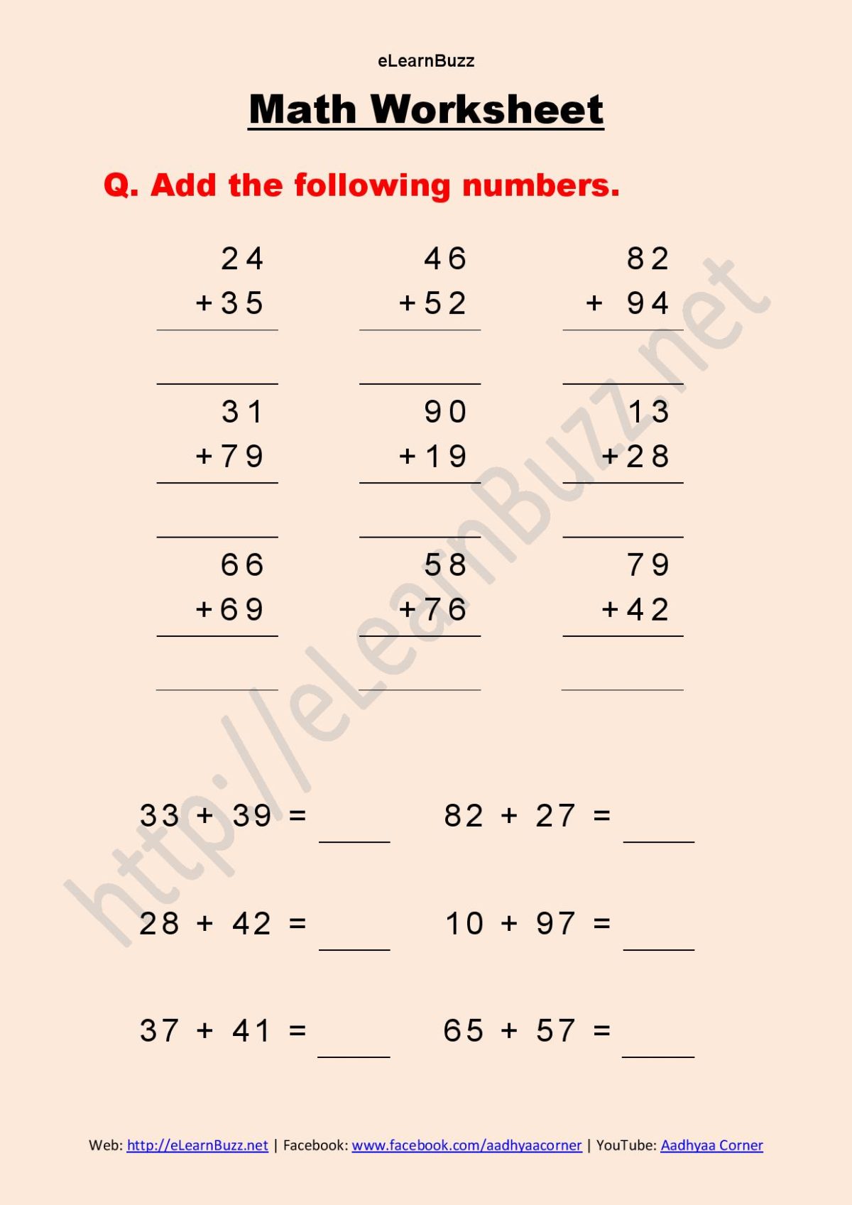 math worksheet for class 2 part 1 elearnbuzz