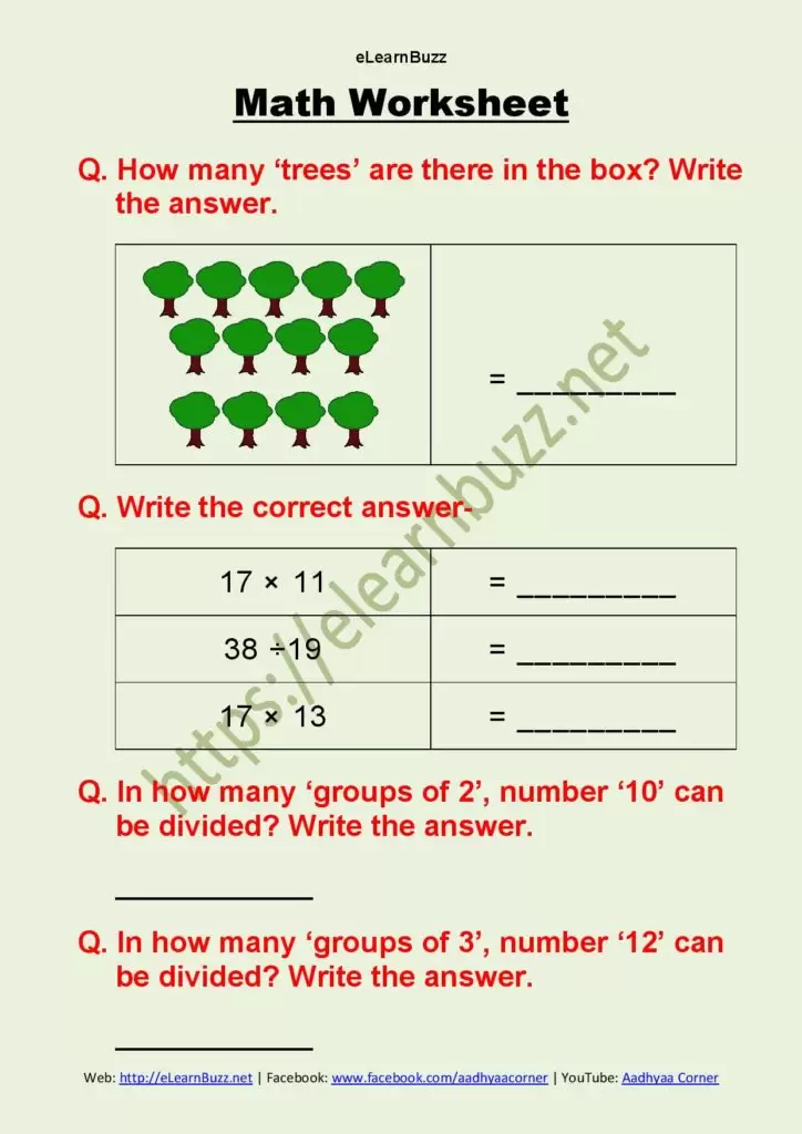 Math Worksheet-10 for Class 2