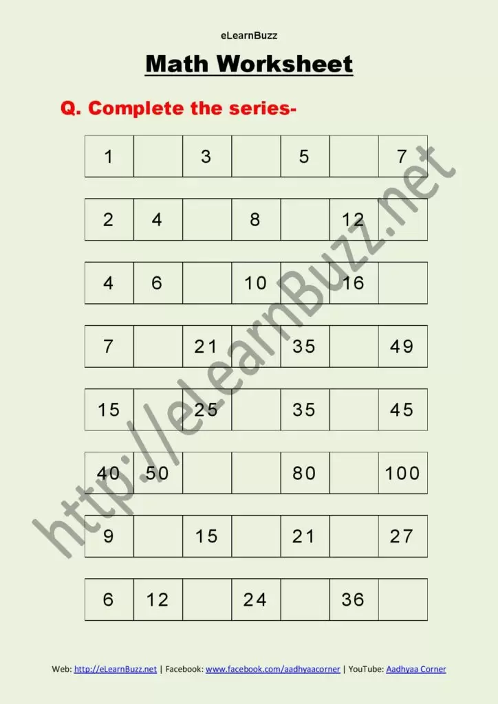 Math Worksheet-2 for Class 2