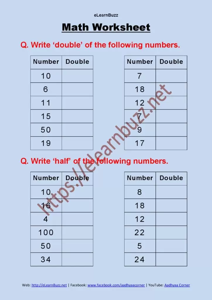 Math Worksheet-5 for Class 2