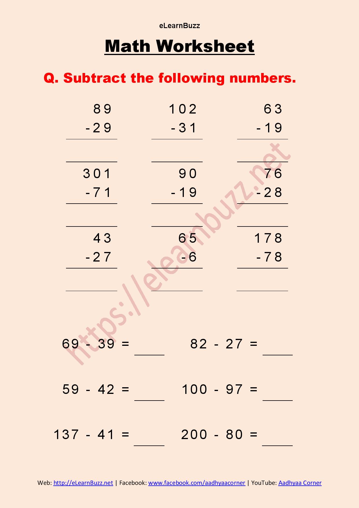 kvs class 2 maths worksheet maths subtraction worksheet cbse grade ii