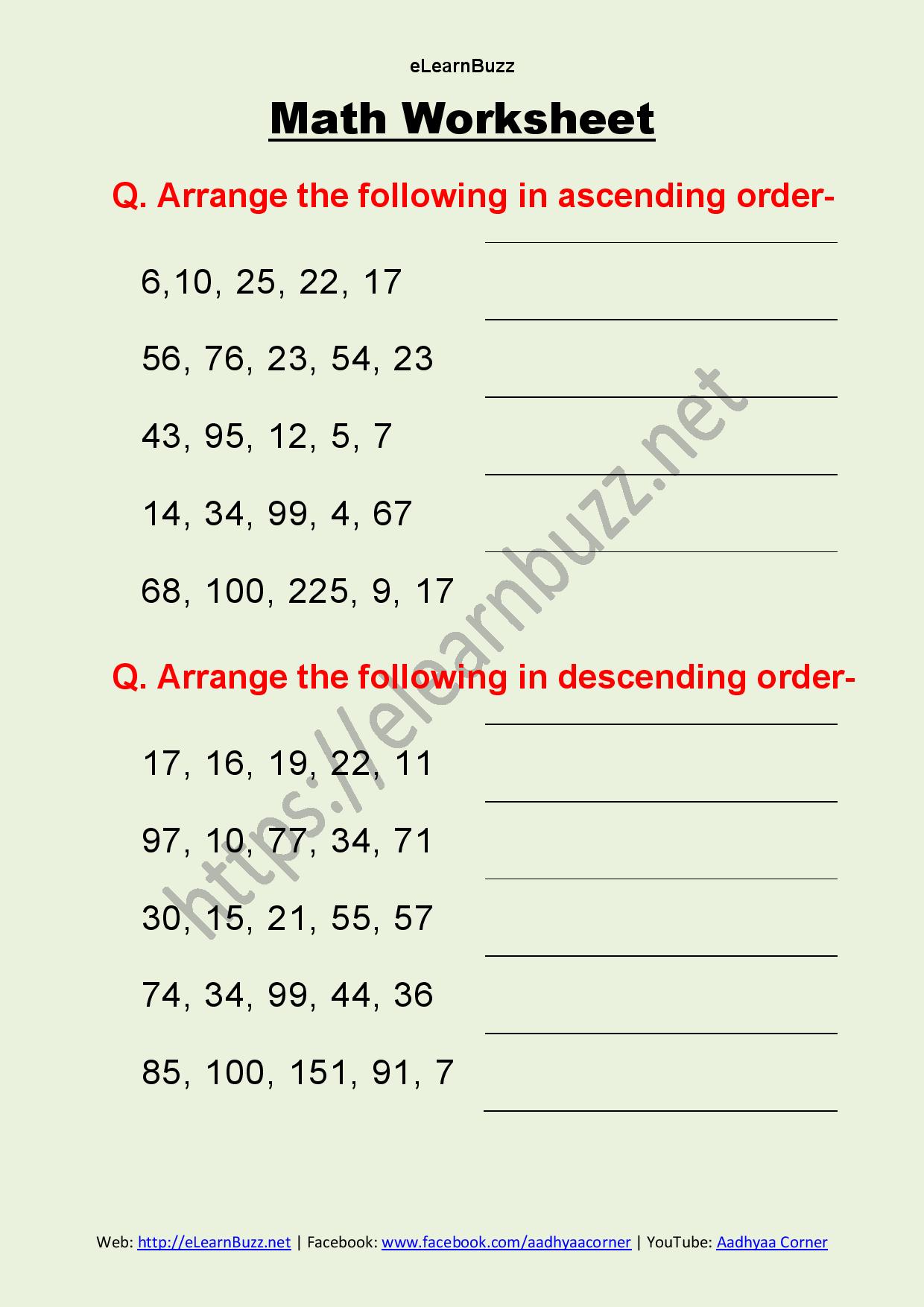 math in english worksheets grade 1 Math worksheet for class 2