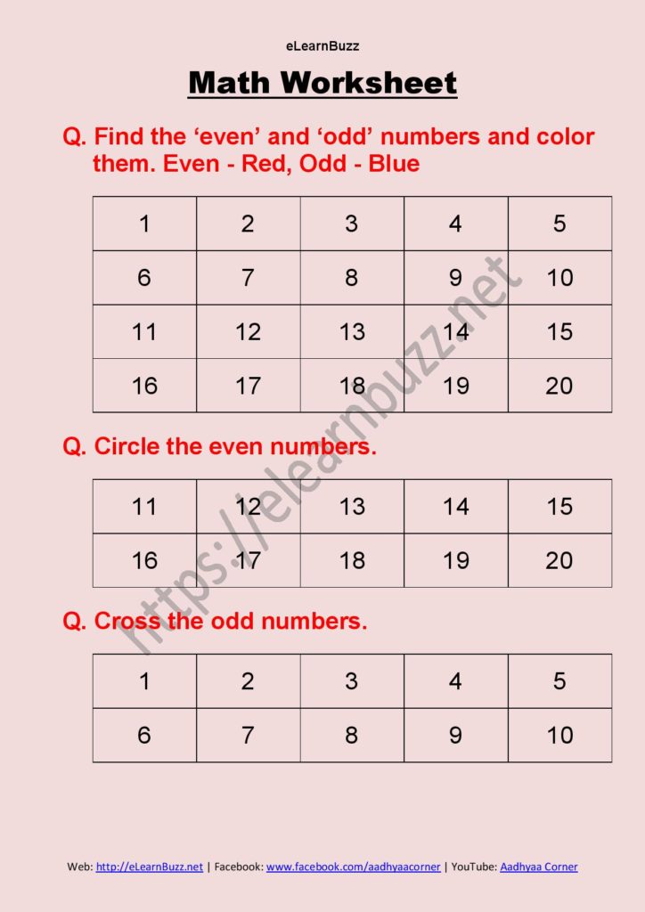 Math Worksheet Even & Odd Numbers Class 2