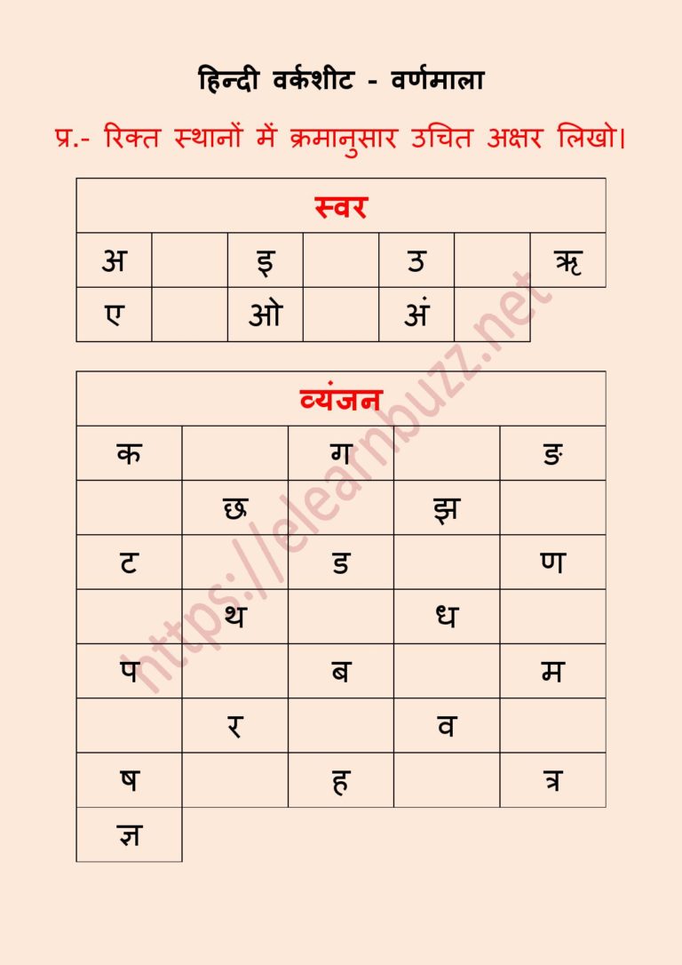 वर्णमाला वर्कशीट - Hindi Varnamala Worksheets - eLearnBuzz
