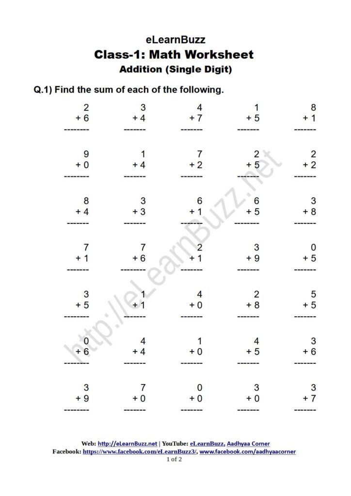 single-digit-addition-worksheet-for-class-1-elearnbuzz