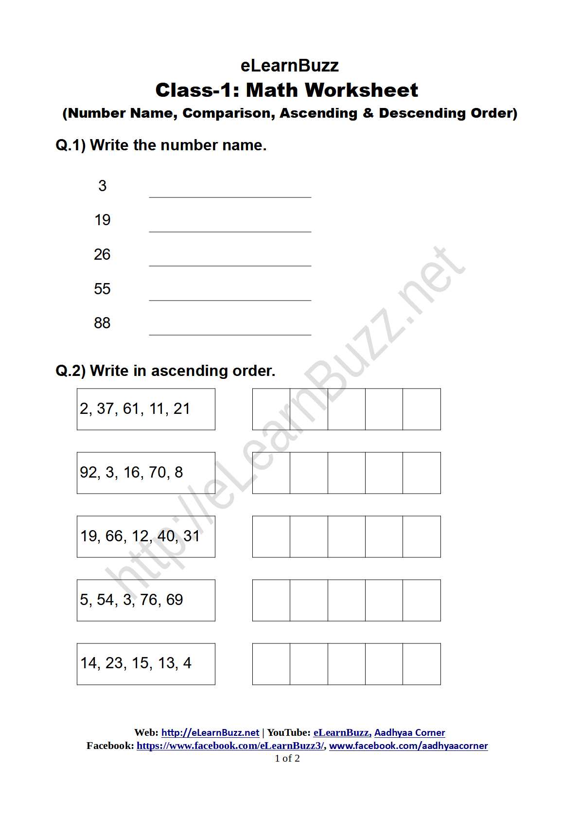 math worksheet on number for class 1 elearnbuzz