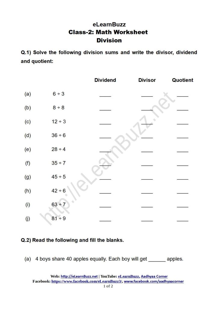 division worksheet for class 2 elearnbuzz