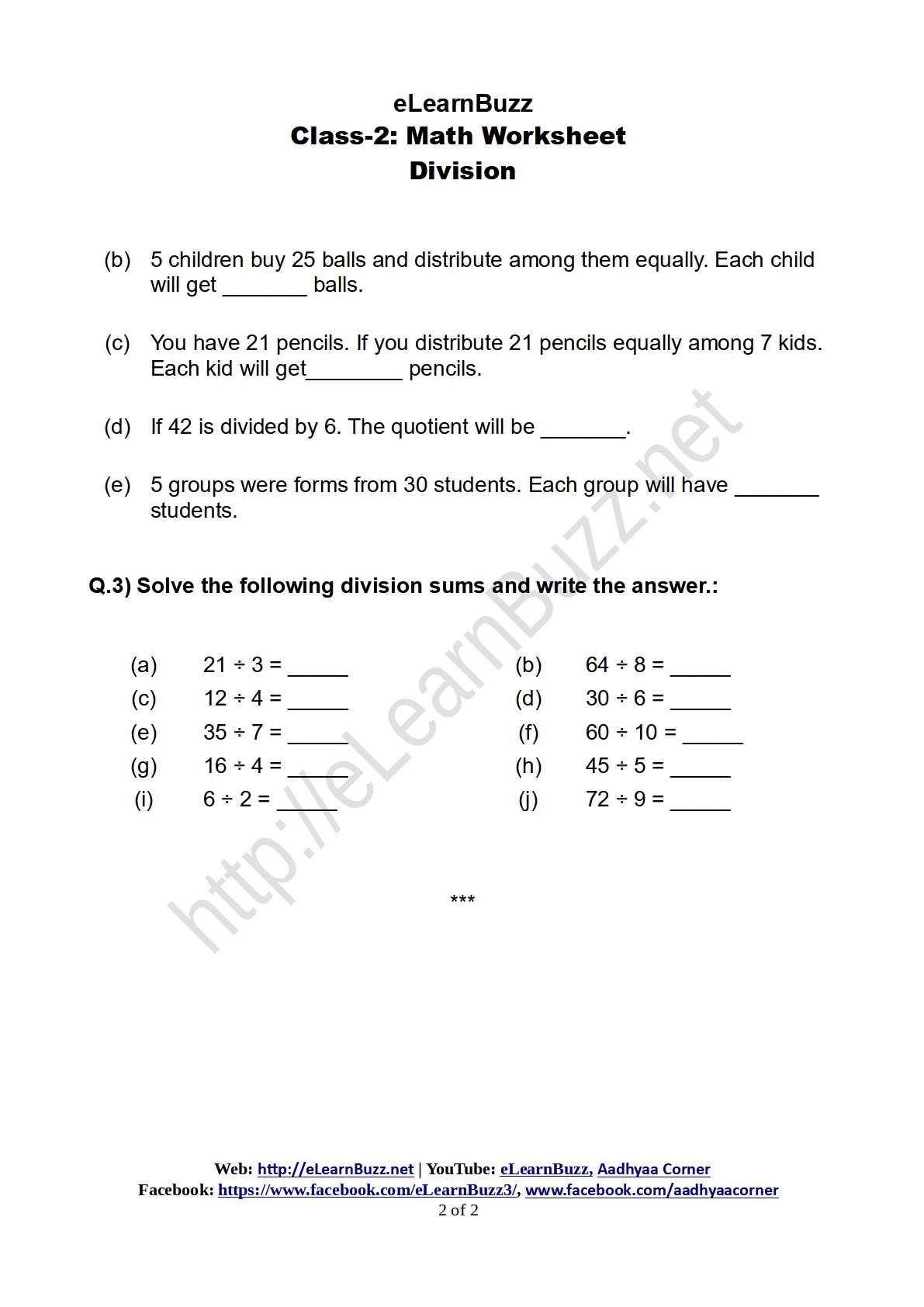 division worksheet for class 2 elearnbuzz