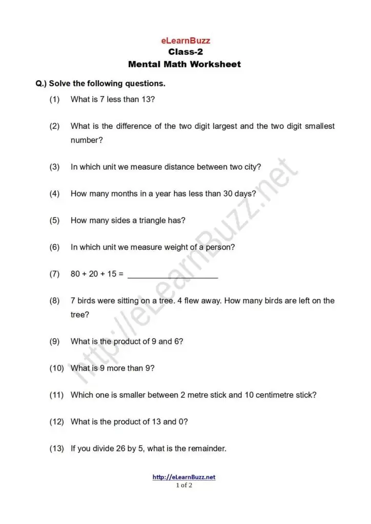 Mental Math for Class-2