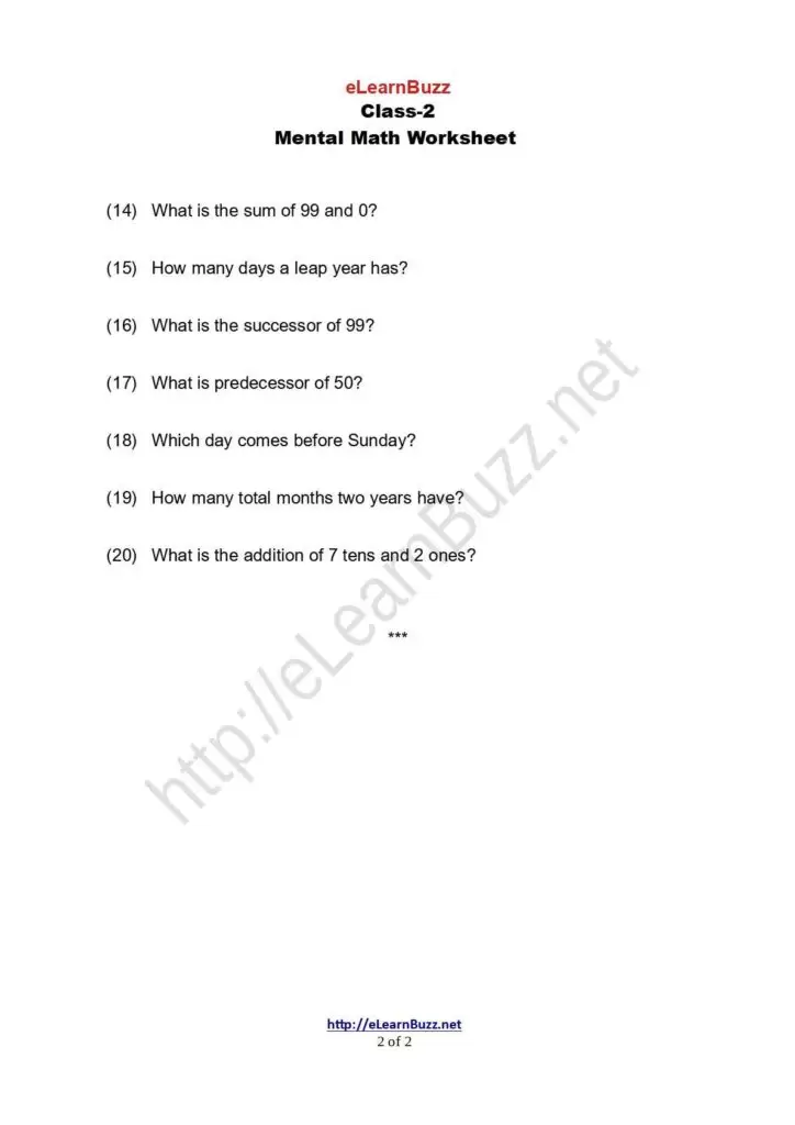 Mental Math for Class-2