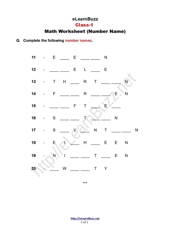 number name worksheet for class 1 set 2 elearnbuzz