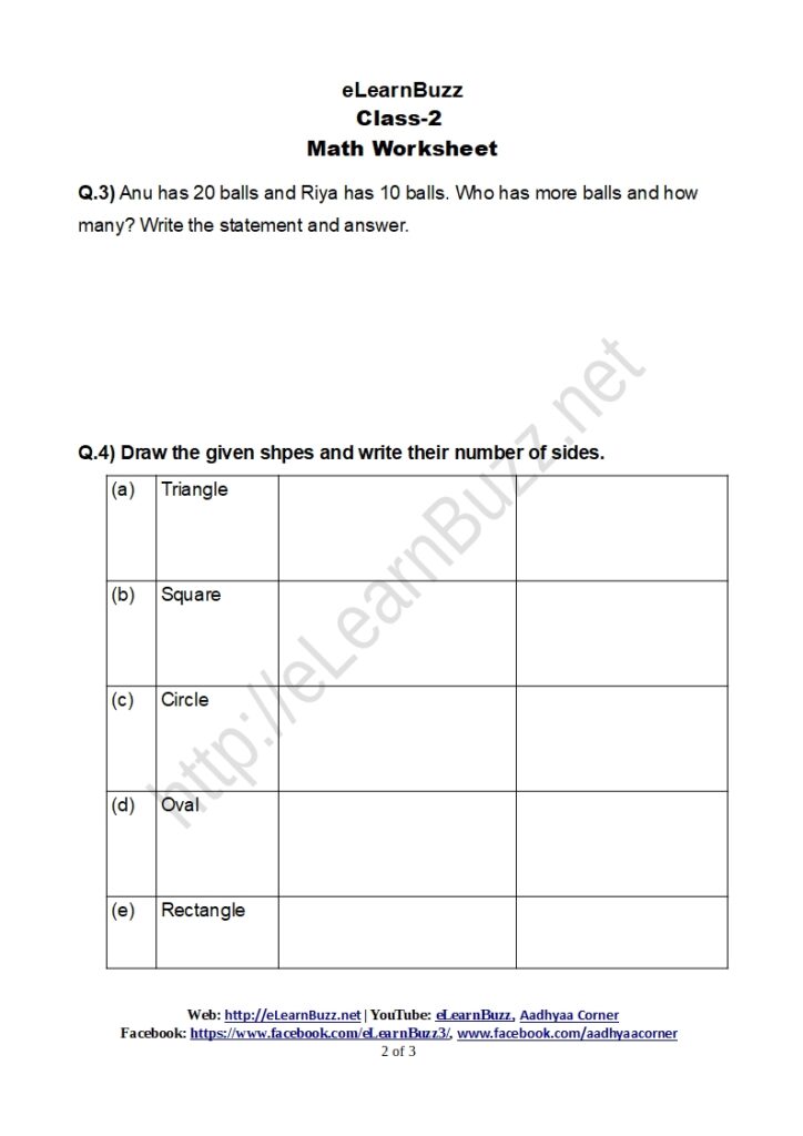 Math Worksheet for Grade 2 Kids (Set-4) - eLearnBuzz