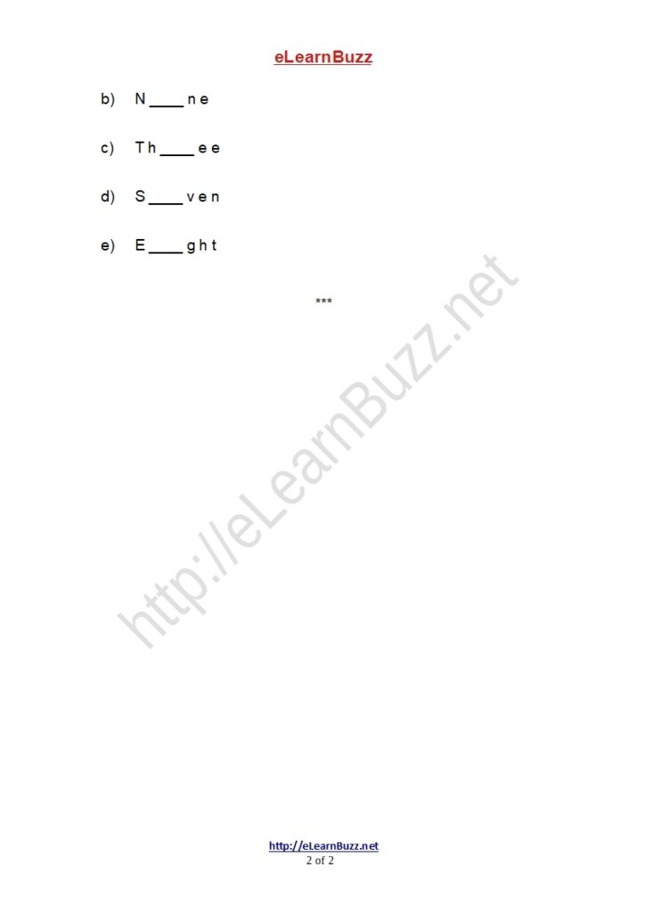 Exercise on Number Name for Class 1
