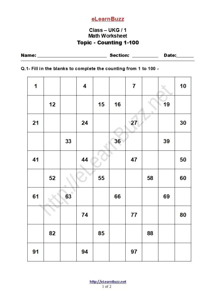 Counting Worksheet for UKG Kids