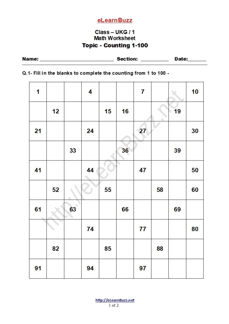 Counting Worksheet for UKG Kids (Set-1) - eLearnBuzz