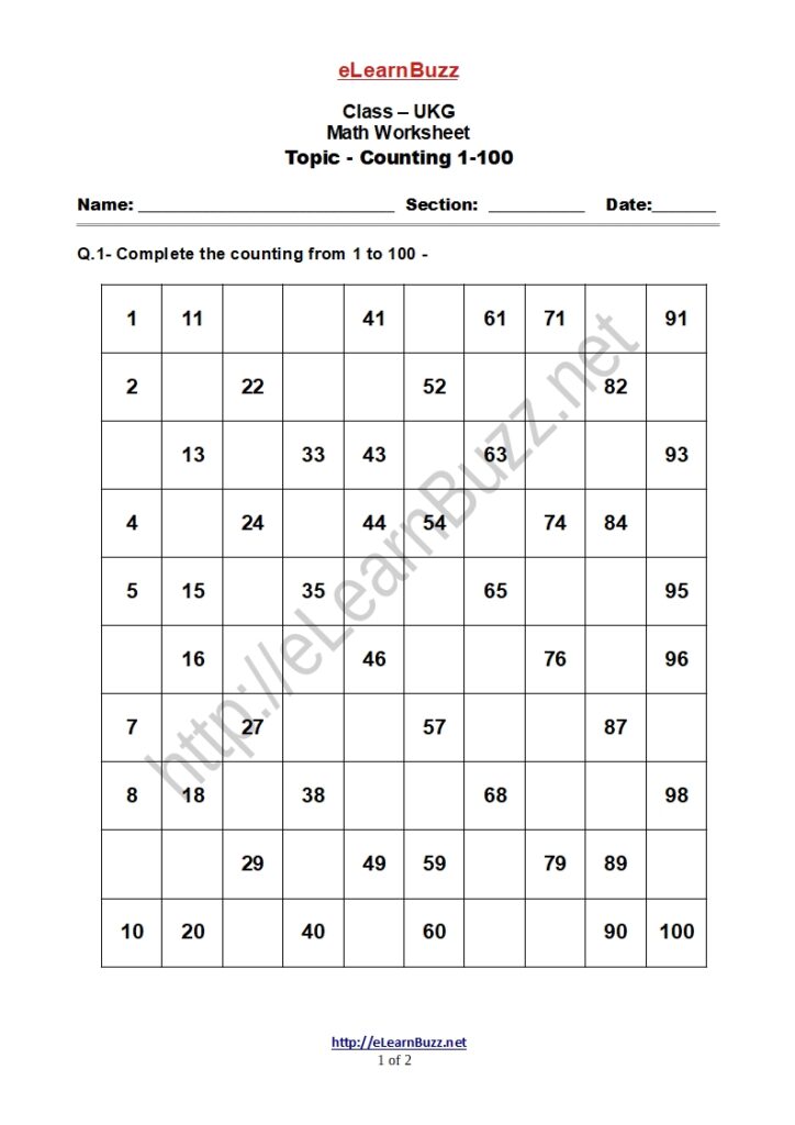 Counting Exercise for UKG Kids