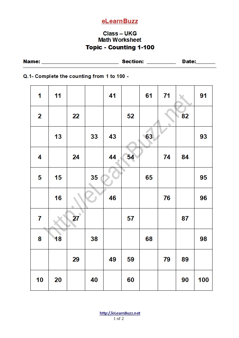 Counting Exercise for UKG Kids (Set-2) - eLearnBuzz