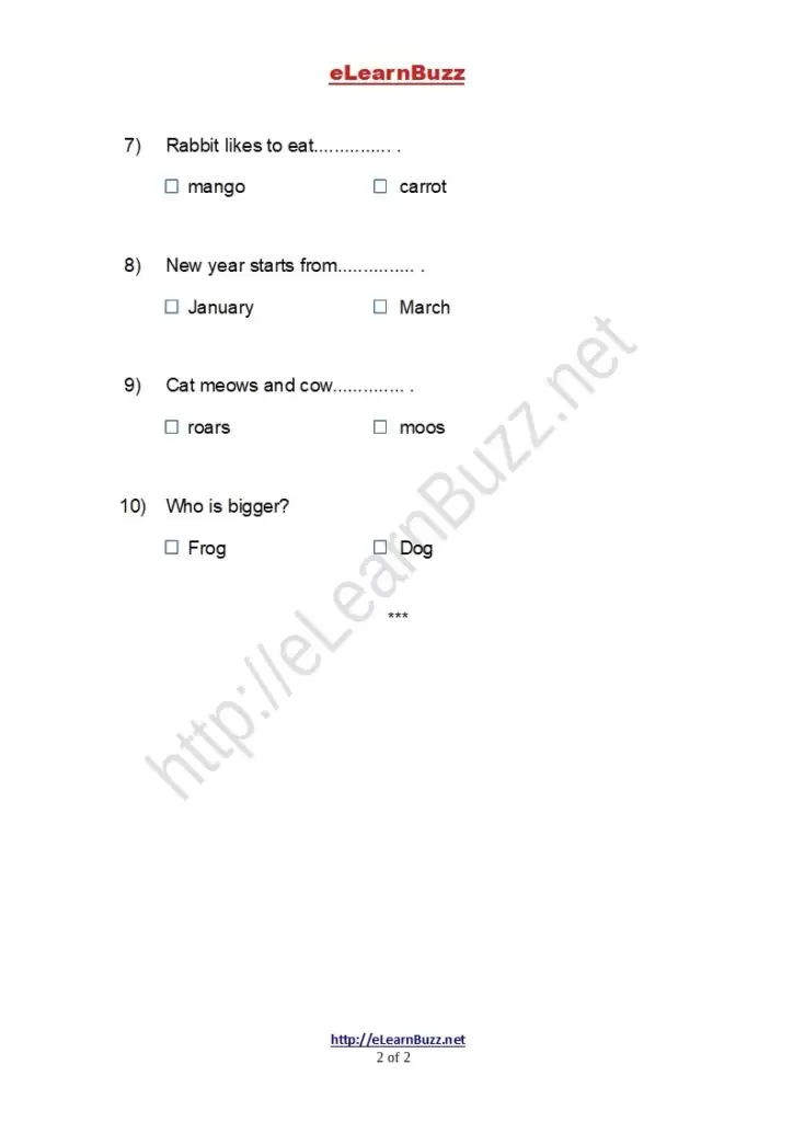 GK Worksheet for Class 1 Kids (Set 3)