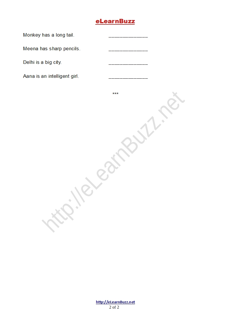 English Worksheet for Class 3 (Set-1) - eLearnBuzz