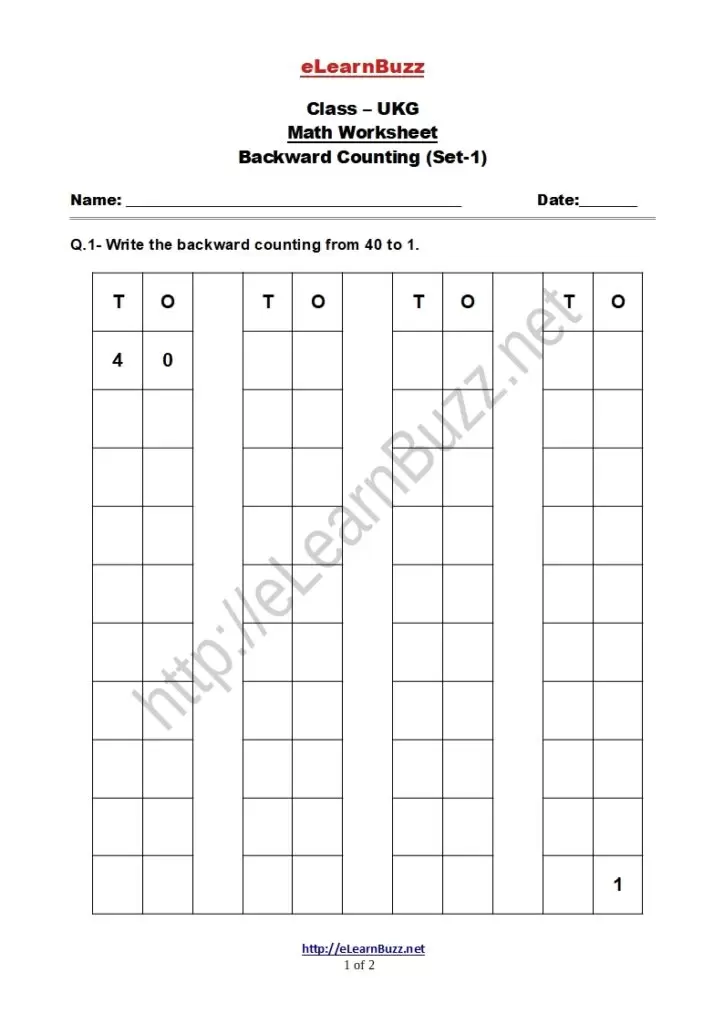 Backward Counting Exercise for UKG Kids
