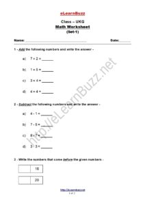 Math Worksheet for UKG Kids (Set-1) - eLearnBuzz