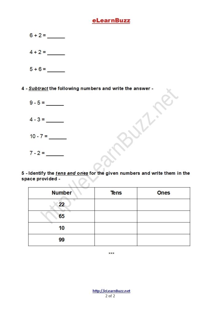 UKG Math Worksheet