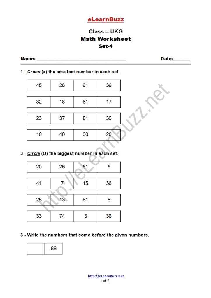 Math Worksheet for Kids UKG