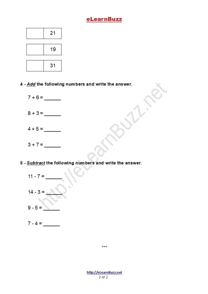 Math Worksheet for Kids UKG