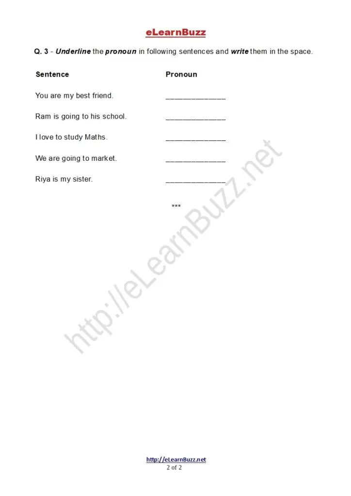English Worksheet for Class 3 Kids