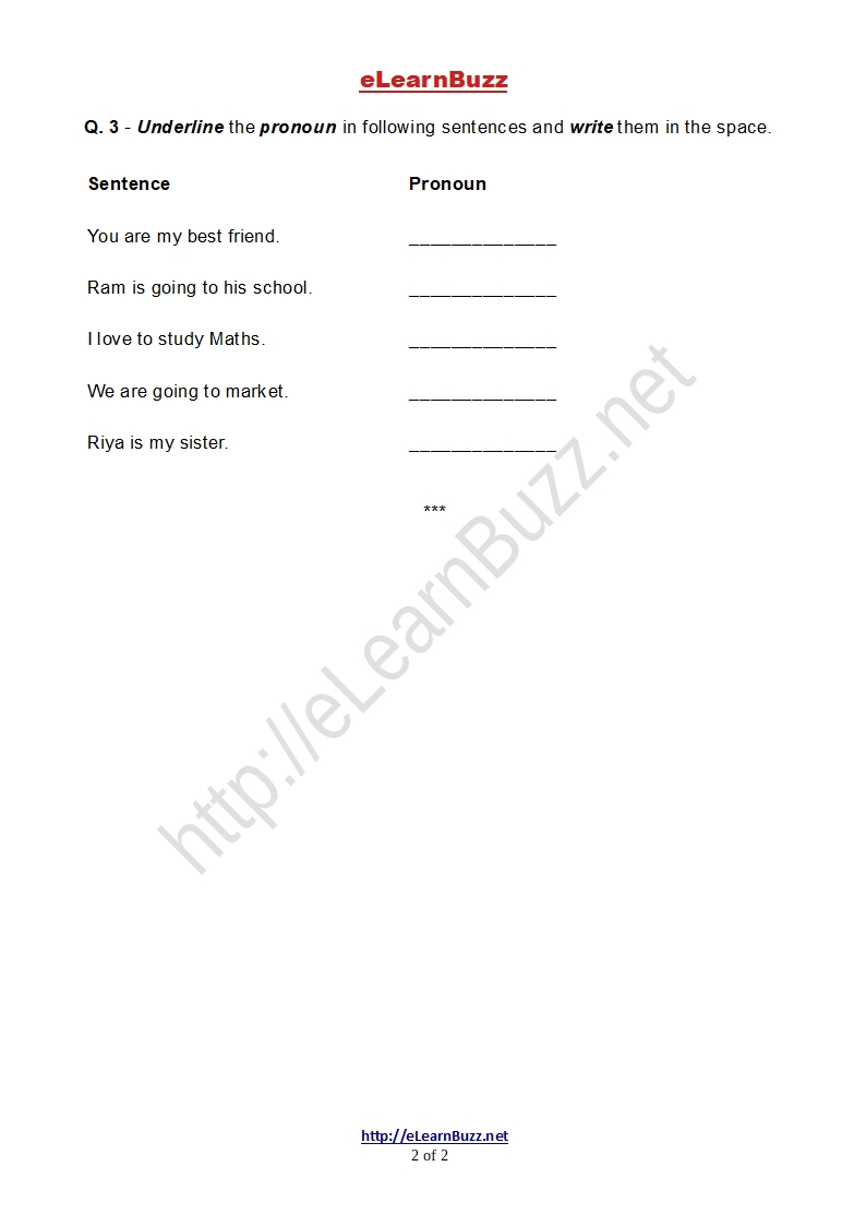 English Worksheet For Class 3 Set 2 Elearnbuzz