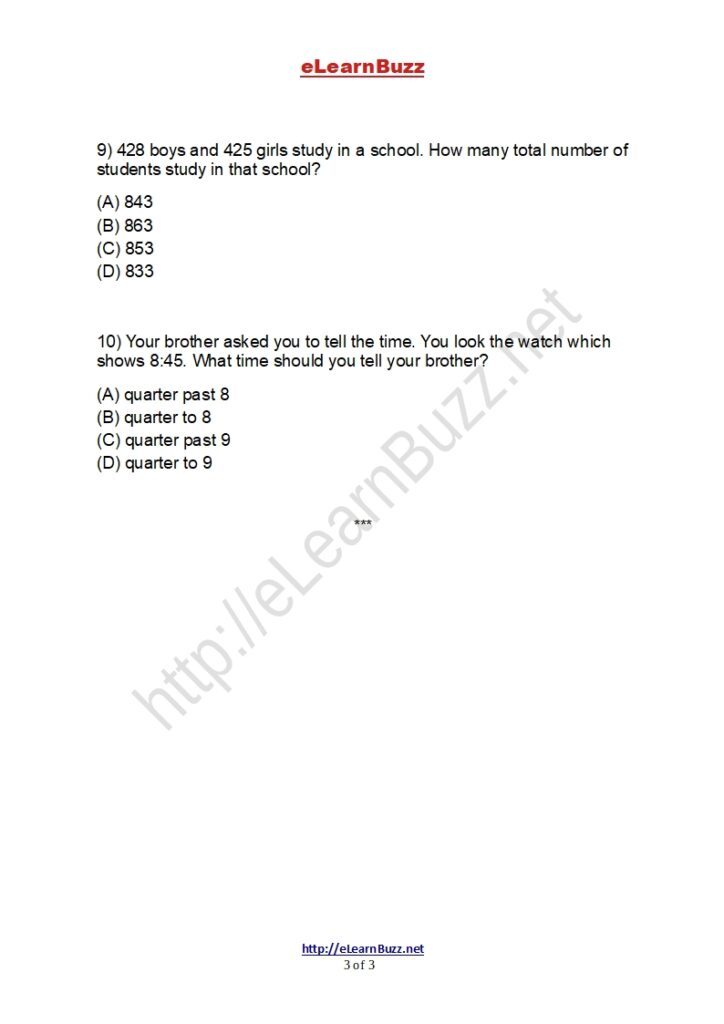 Mental Math Worksheet for Class 3 Kids (Set-3) - 3