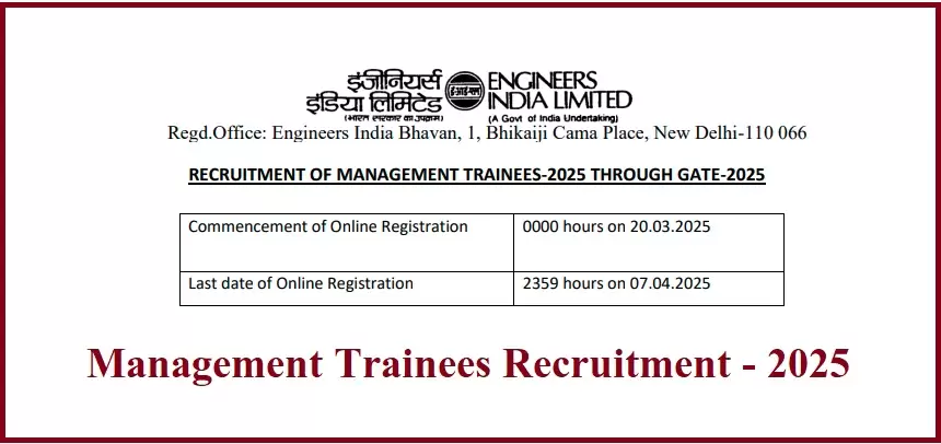 Management Trainee Recruitment 2025 in Engineers India Limited