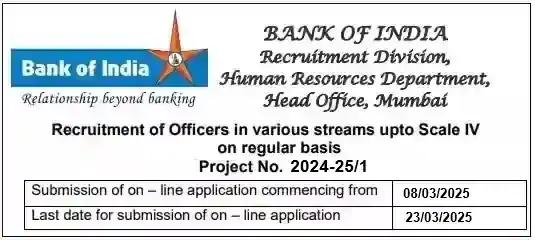 Bank of India Specialist Officer Vacancy Recruitment 2025