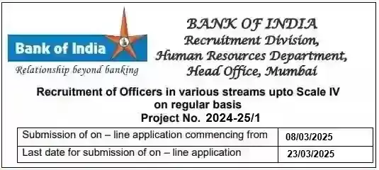 Bank of India Specialist Officer Vacancy Recruitment 2025