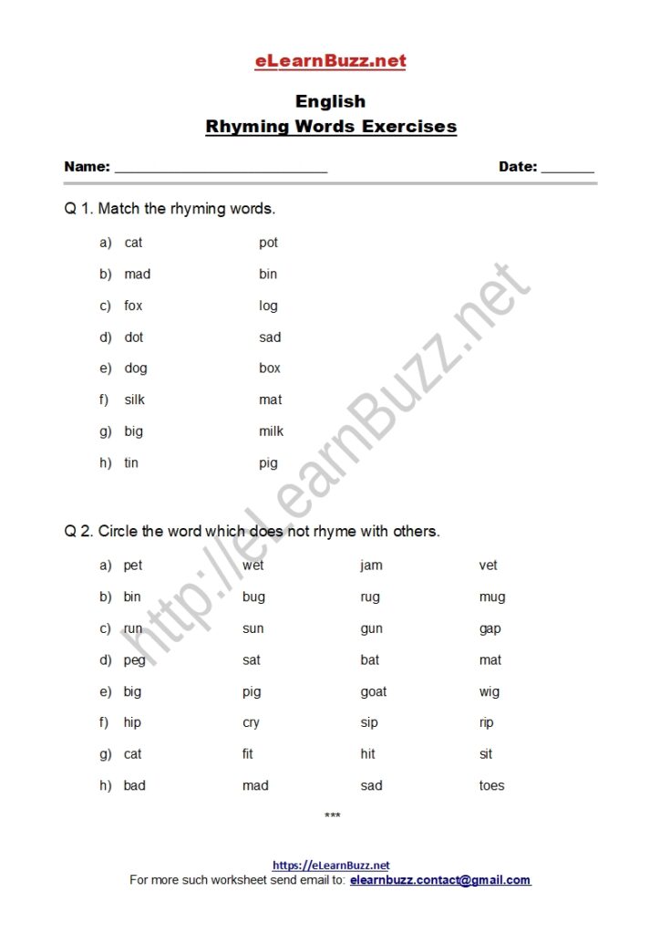 Rhyming Words Exercises