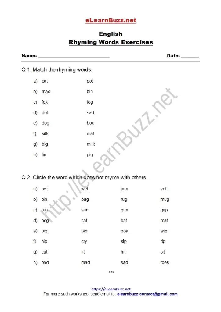 Rhyming Words Exercises